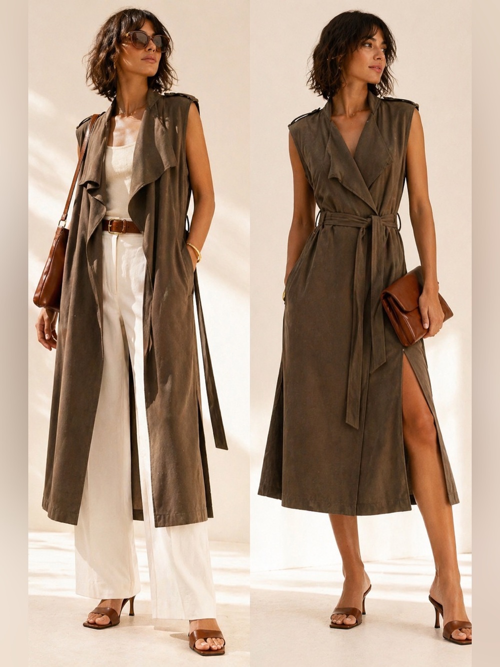 Rudsak Suede Effect Trench Duster Wrap Dress Utility Chic Sz XS